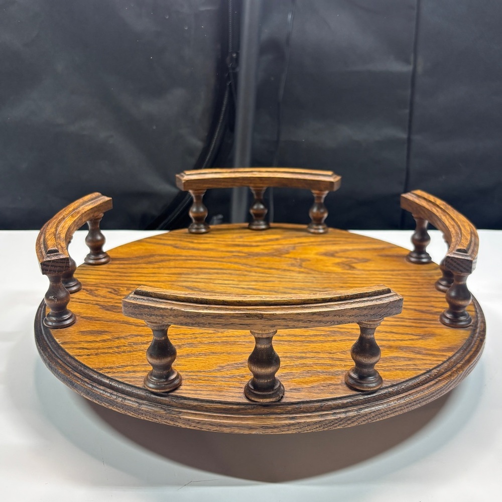 Amish made Oak Railing 13” Lazy Susan Turntable Grandma cottage Core country